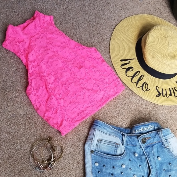 Tobi Tops - NWOT Neon pink lace crop top Tobi Tops - NWOT Neon pink lace crop top